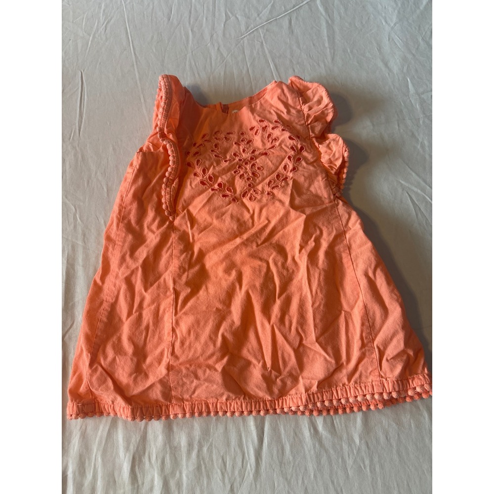 Hope & Henry Dress Baby Girl 12-18m Coral Orange Excellent Eyelet Pom Pom Boho